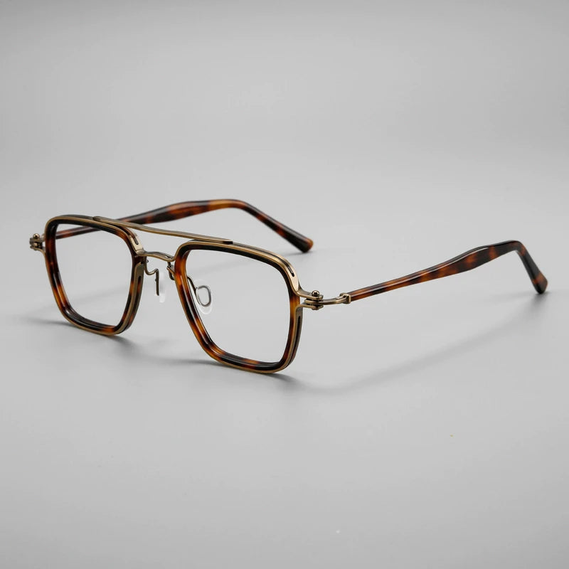 Black Mask Unisex Full Rim Square Double Bridge Titanium Acetate Eyeglasses 365875