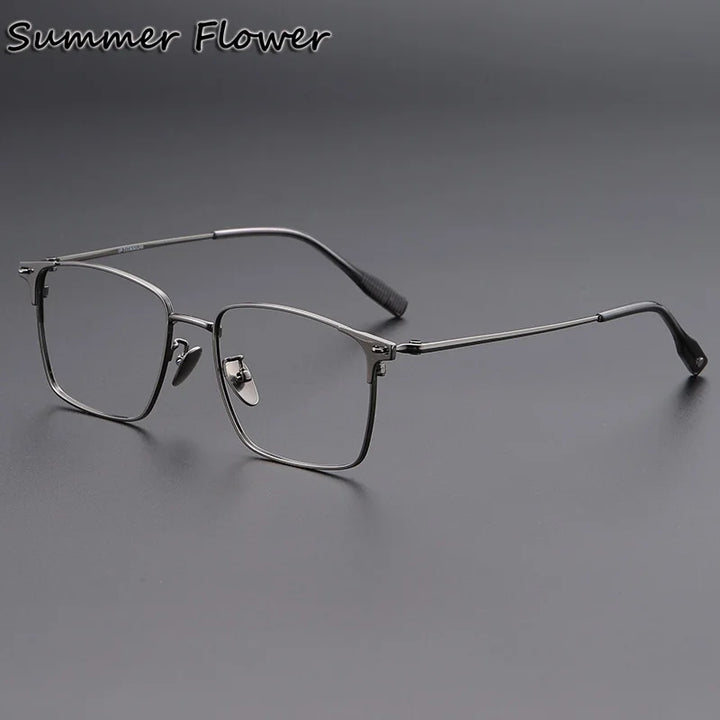 Summer Flower Men's Full Rim Square Brow Line Titanium Eyeglasses 62539