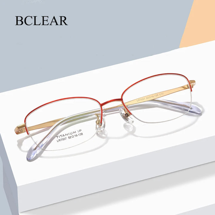 Bclear Women's Semi Rim Oval Titanium Eyeglasses 7957 Full Rim Bclear   