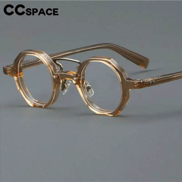 CCSpace Unisex Full Rim Small Round Double Bridge Acetate Alloy Eyeglasses 57057 Full Rim CCspace   