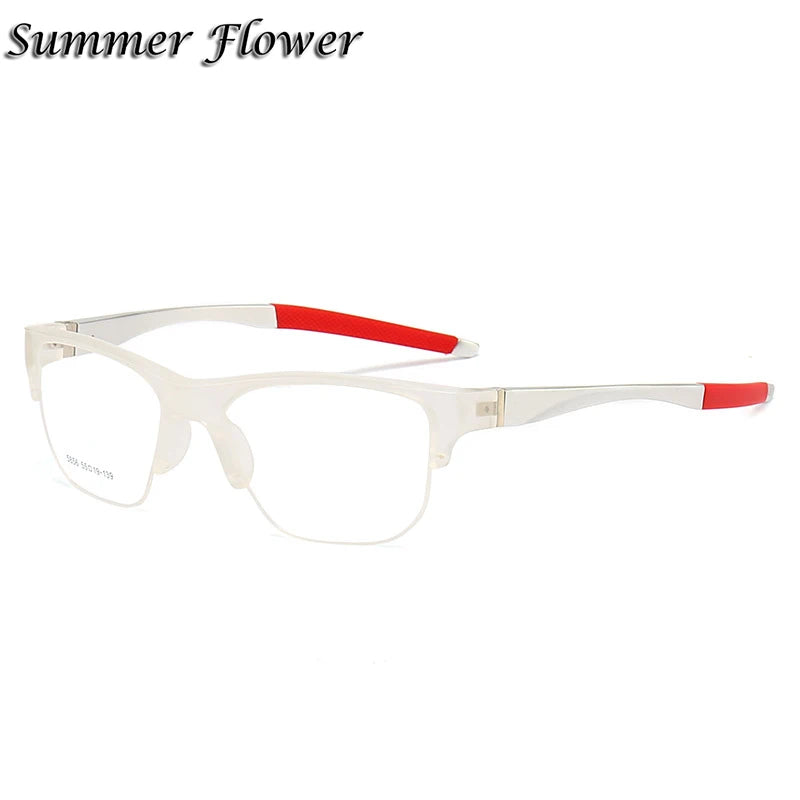 Summer Flower Men's Semi Rim Square Tr 90 Aluminum Sport Eyeglasses