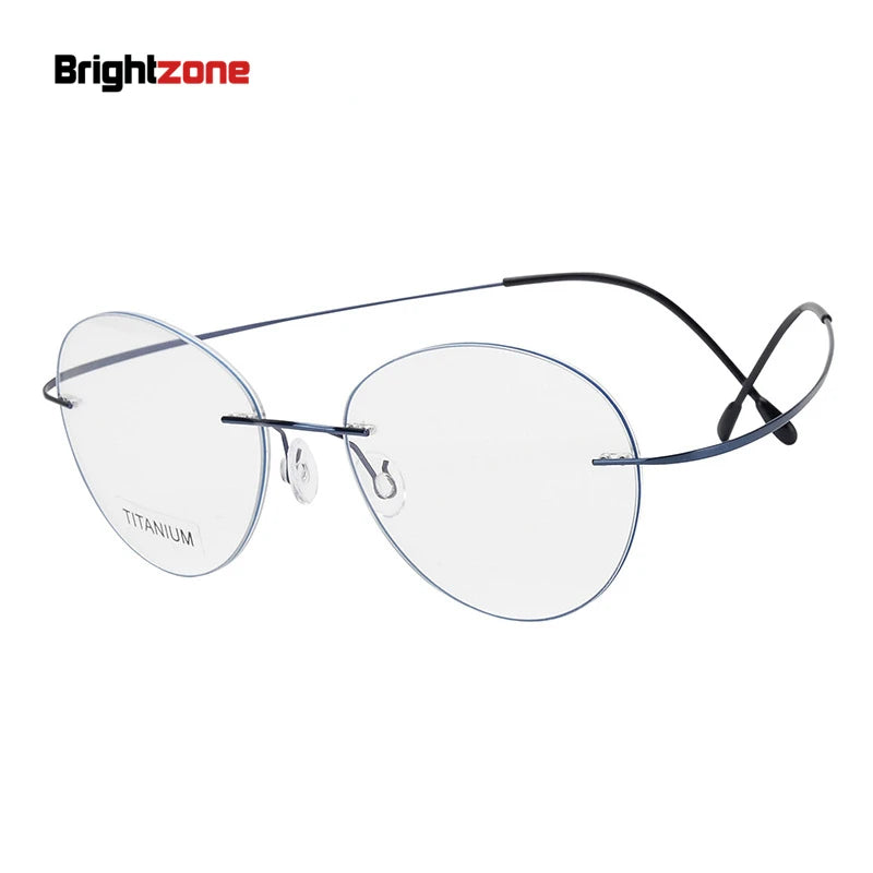 Brightzone Unisex Rimless Round Oval Titanium Eyeglasses 70619 Rimless Brightzone