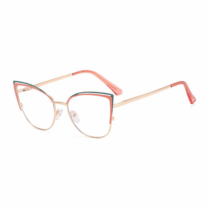 Ralferty Women's Full Rim Square Cat Eye Alloy Eyeglasses R8206 Full Rim Ralferty C7 Pink Green CHINA 