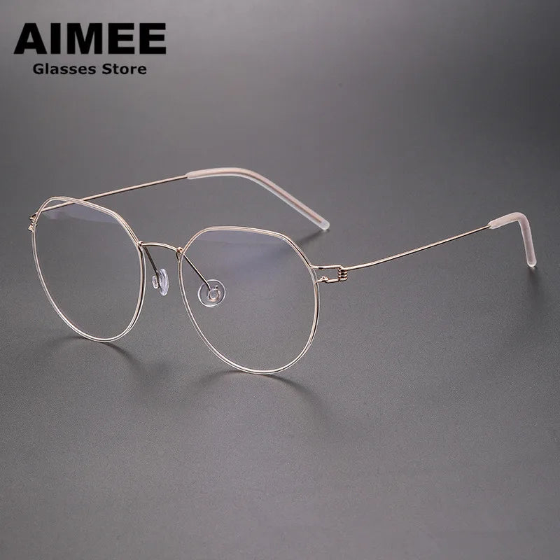 Aimee Unisex Full Rim Round Screwless Titanium Eyeglasses 52214 Full Rim Aimee Golden  