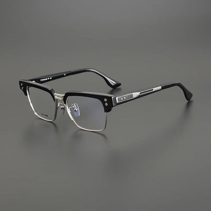 Black Mask Unisex Full Rim Big Square Acetate Titanium Eyeglasses D410 Full Rim Black Mask Black-Silver  