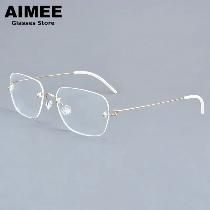 Aimee Women's Rimless Square Screwless Titanium Eyeglasses 92487 Rimless Aimee Golden