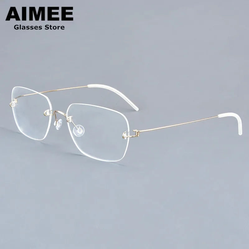 Aimee Women's Rimless Polygon Square Titanium Eyeglasses 542487