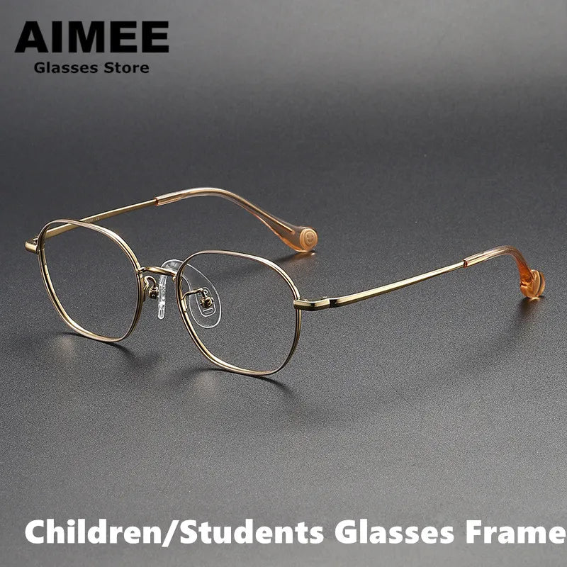 Aimee Unisex Youth's Full Rim Square Titanium Eyeglasses 80945 Full Rim Aimee Golden  