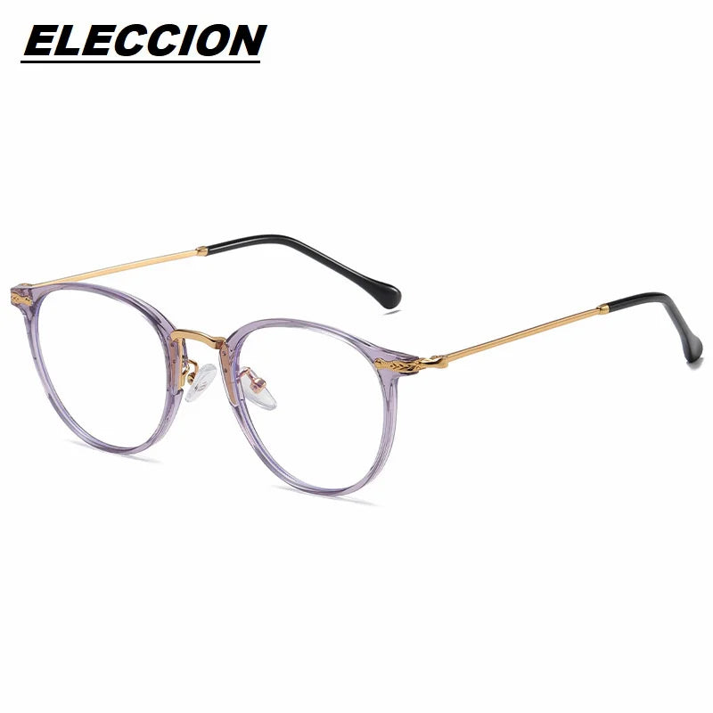 Eleccion Unisex Full Rim Oval Square Tr 90 Titanium Eyeglasses 48303 Full Rim Eleccion Ashy Purple CHINA