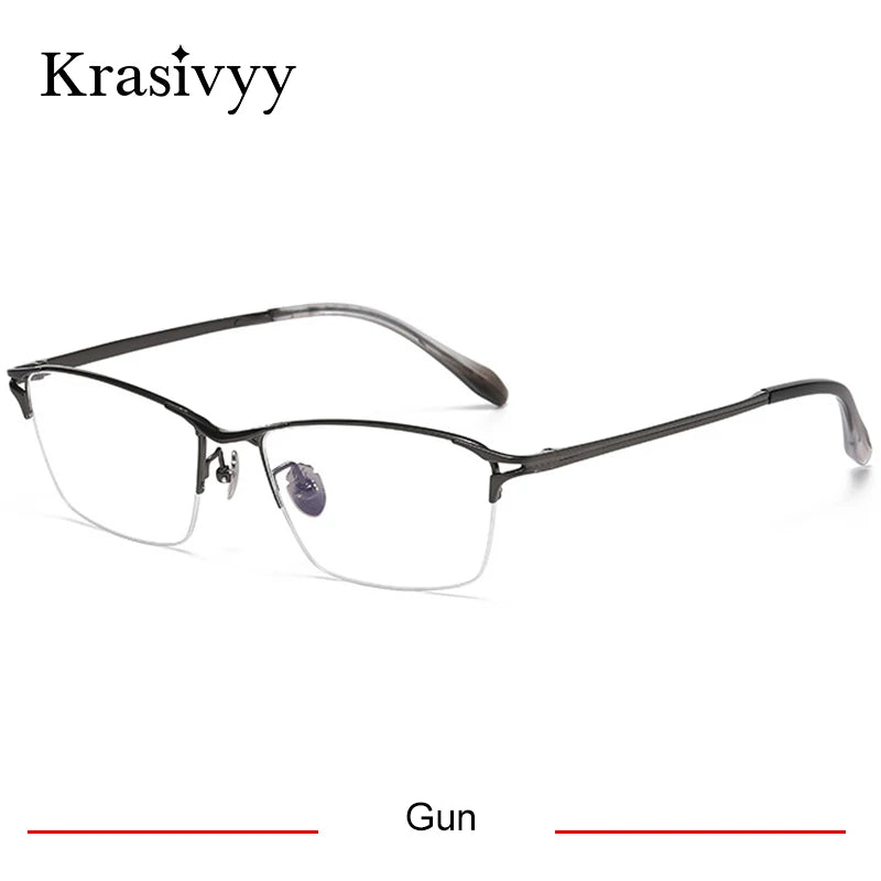 Krasivyy Men's Semi Rim Big Polygon Square Titanium Eyeglasses 316886