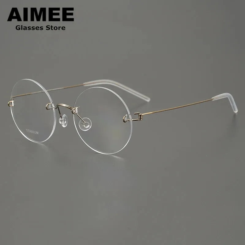 Aimee Unisex Rimless Round Screwless Titanium Eyeglasses 1356 Rimless Aimee Bronze  