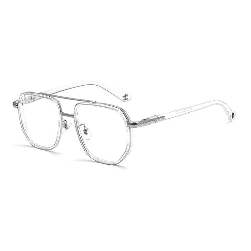 KatKani Unisex Full Rim Square Double Bridge Tr 90 Alloy Eyeglasses K0037h Full Rim KatKani Eyeglasses Transparent Silver  