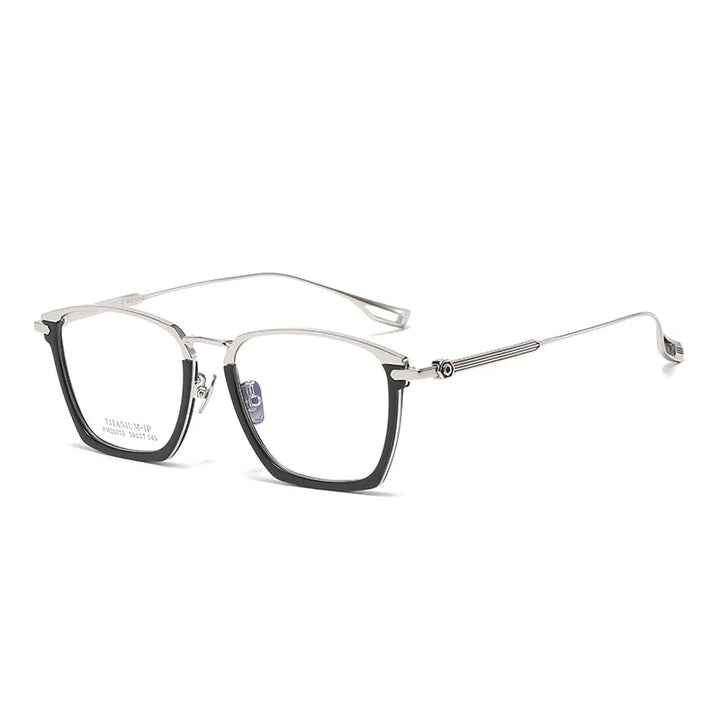 Aimee Unisex Full Rim Square Titanium Acetate Eyeglasses 21015 Full Rim Aimee Black-Silver  