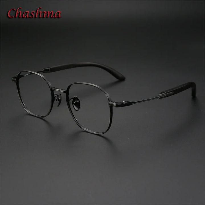 Chashma Ochki Women's Full Rim Square Titanium Wood Eyeglasses 23304