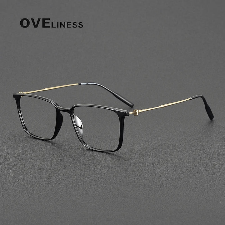 Oveliness Unisex Full Rim Square Acetate Titanium Eyeglasses 8674 Full Rim Oveliness black gold  