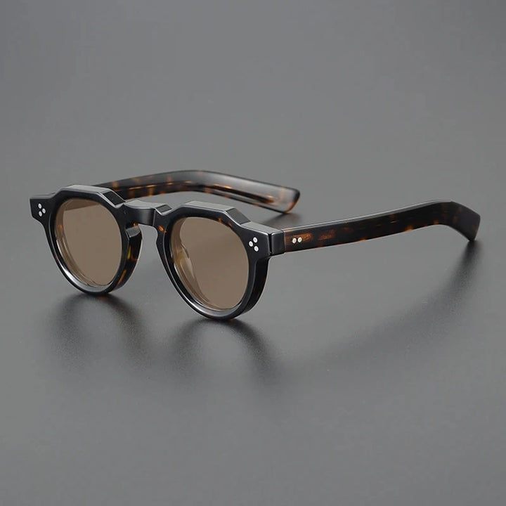 Gatenac Unisex Full Rim Flat Top Round Acetate Polarized Sunglasses M002 Sunglasses Gatenac Tortoiseshell Brown  