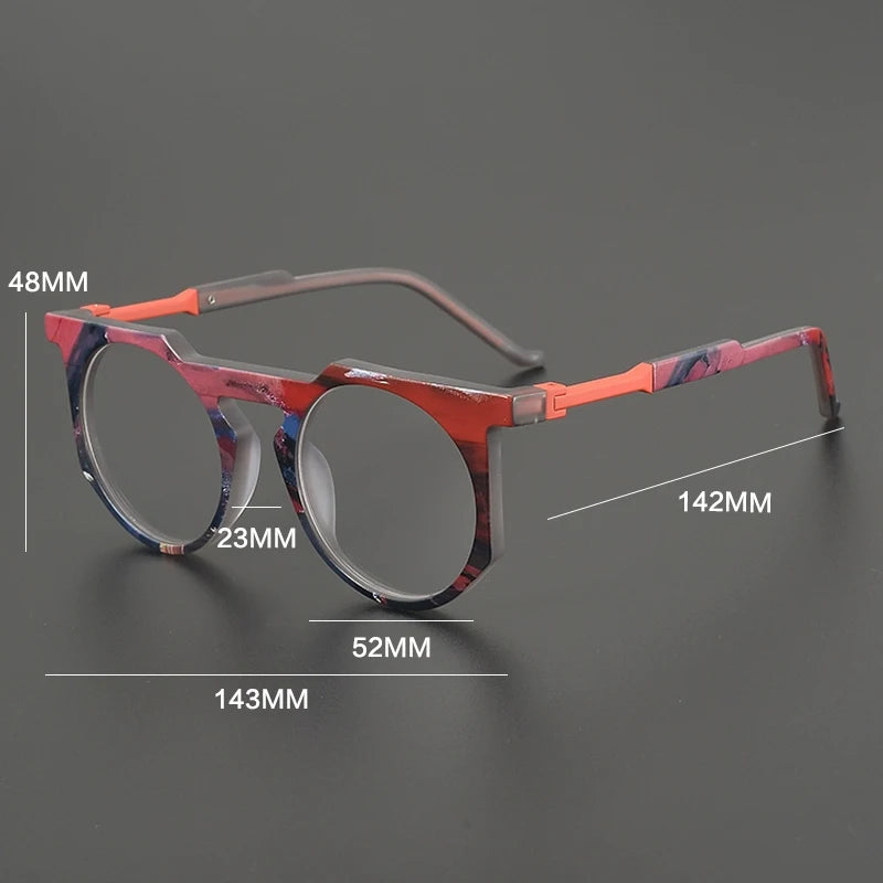 Gatenac Unisex Full Rim Round Brow Line Acetate Eyeglasses G9399