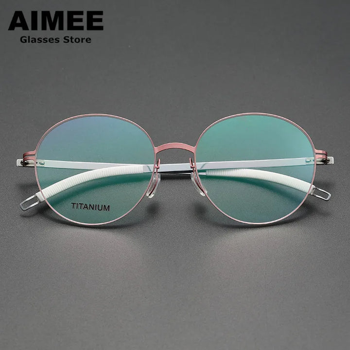 Aimee Unisex Full Rim Round Screwless Titanium Acetate Eyeglasses 2537 Full Rim Aimee Pink-Silver  