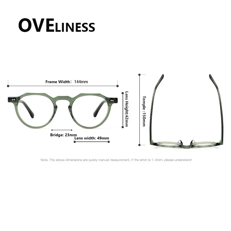 Oveliness Unisex Full Rim Flat Top Round Acetate Eyeglasses 88097 Full Rim Oveliness