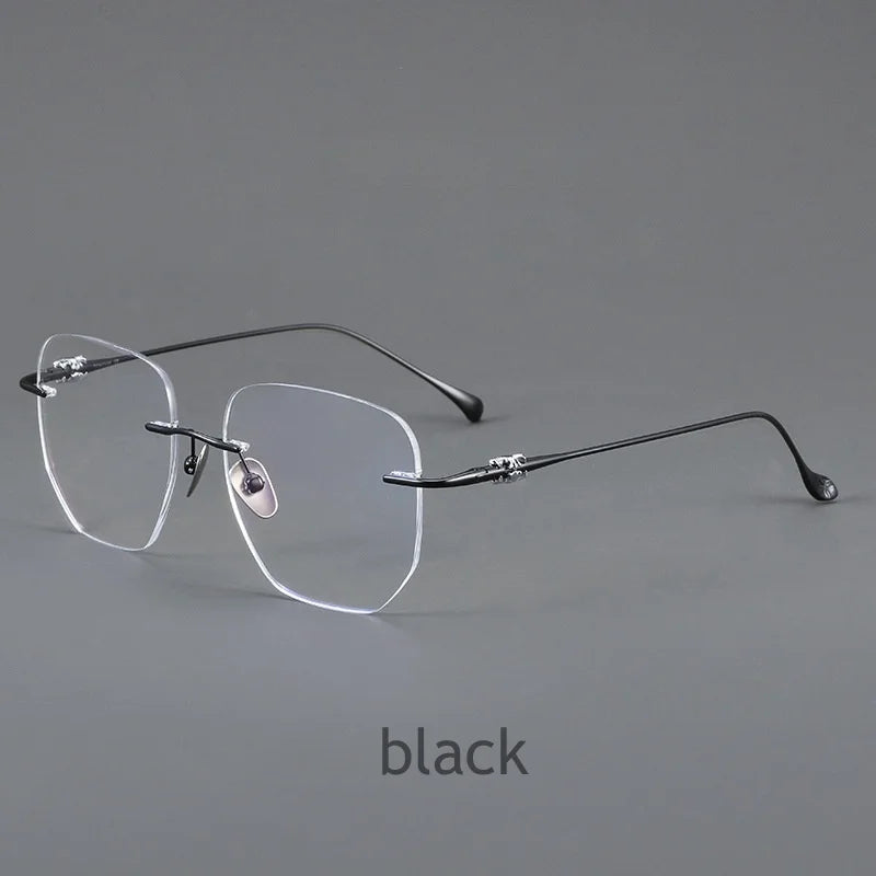 KatKani Unisex Rimless Square Titanium Eyeglasses B69061 Rimless KatKani Eyeglasses BLACK  