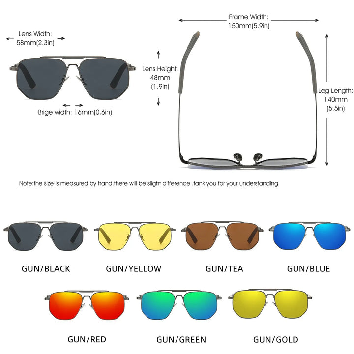 Hdcrafter Men's Full Rim Big  Polygon Double Bridge Alloy Sunglasses 914462