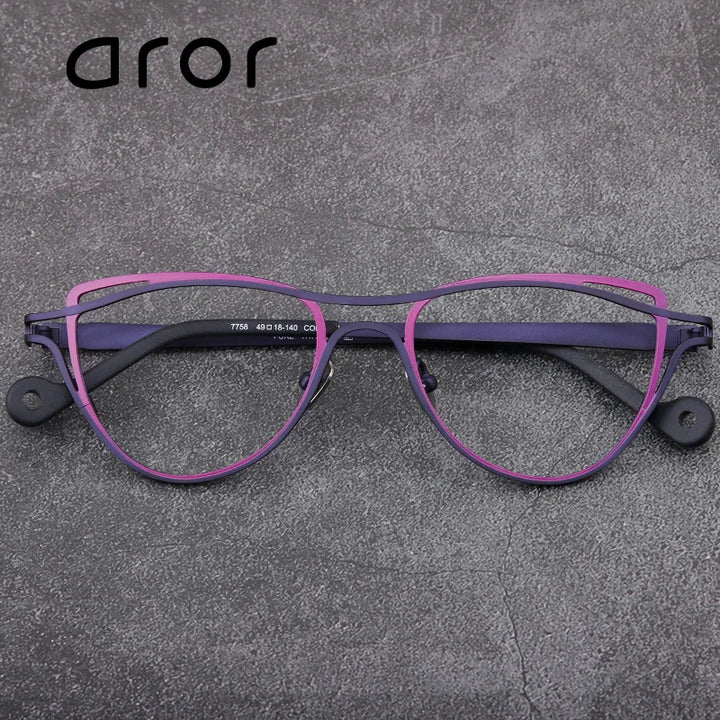 Aror Women's Full Rim Brow Line Oval Cat Eye Titanium Eyeglasses 47758 Full Rim Aror