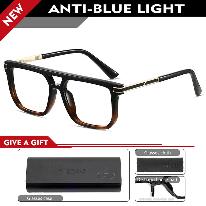 Vicky Men's Full Rim Square Double Bridge Tr 90 Alloy Reading Glasses 584003