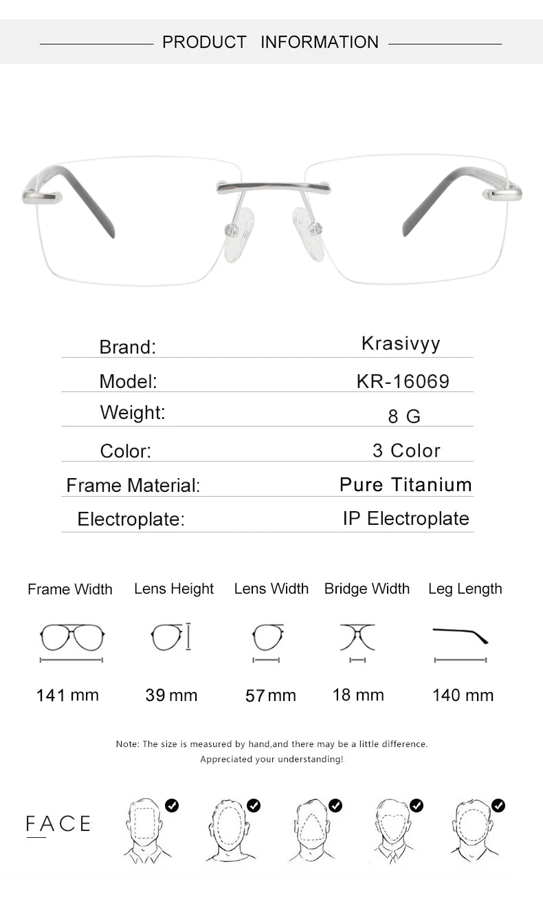 Krasivyy Unisex Rimless Square Spring Hinge Titanium Eyeglasses 316069