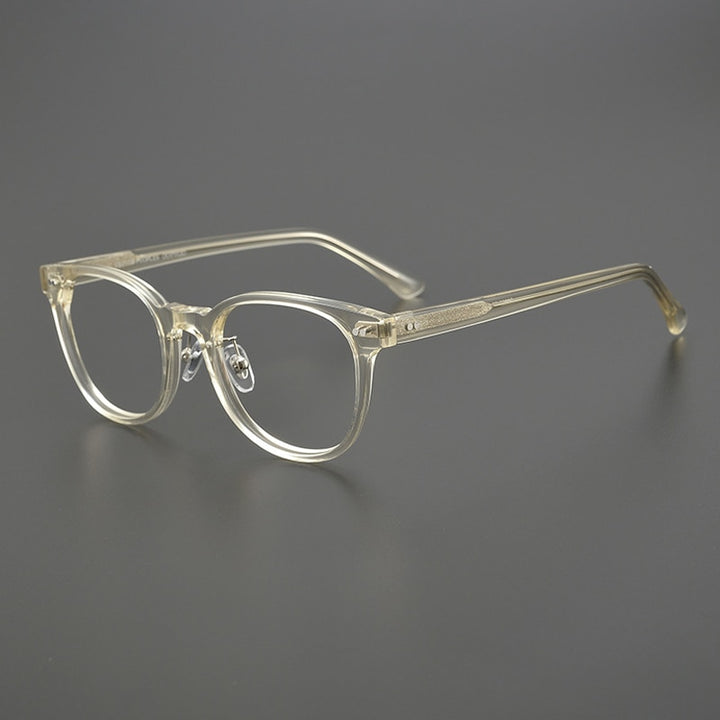 Gatenac Unisex Full Rim Round Square Acetate Eyeglasses Gxyj1042 Full Rim Gatenac Yellow  