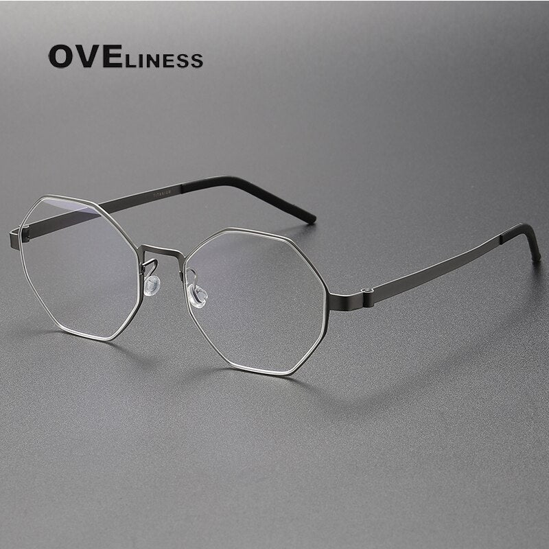 Oveliness Unisex Full Rim Polygon Titanium Eyeglasses 9609 Full Rim Oveliness gun  