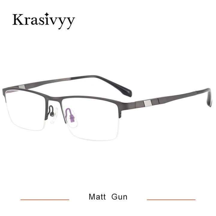 Krasivyy Men's Semi-Rim Square Titanium Eyeglasses 20279 Semi Rim Krasivyy Matt Gun