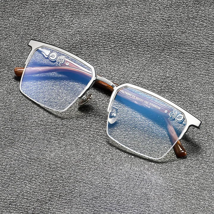 Black Mask Unisex Semi Rim Square Brow Line Titanium Eyeglasses 886860