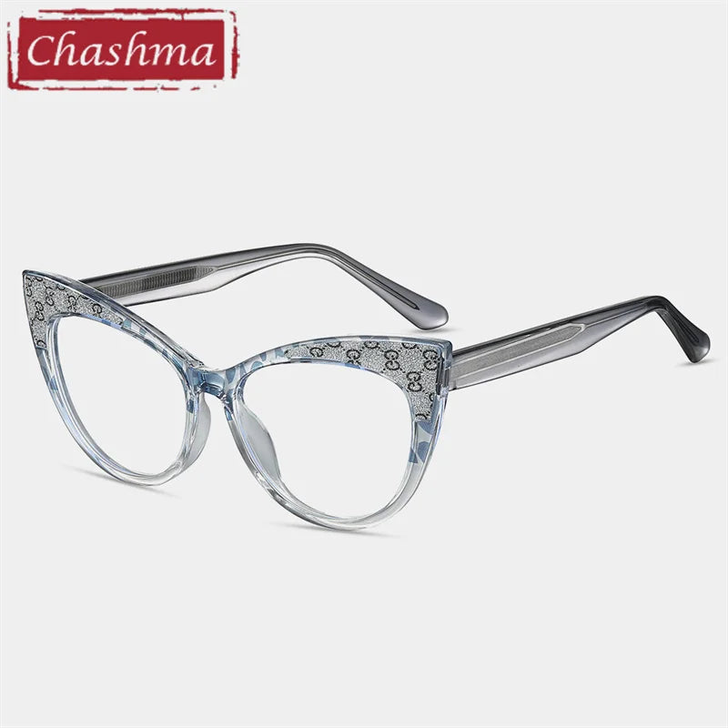 Chashma Ottica Women's Full Rim Cat Eye Tr 90 Alloy Eyeglasses 87274 Full Rim Chashma Ottica Blue Leopard  