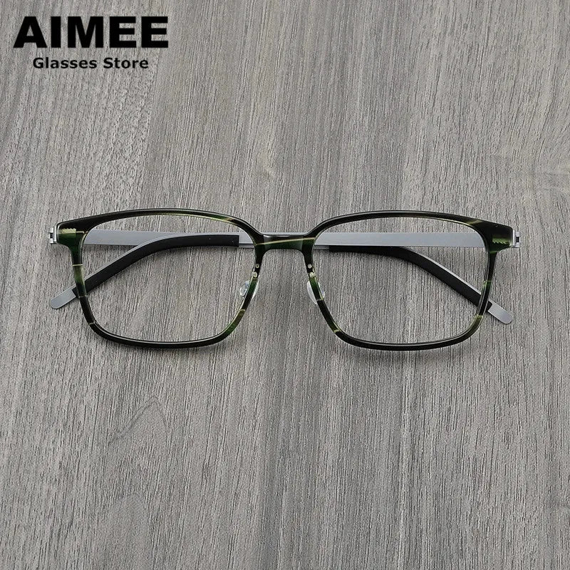 Aimee Unisex Full Rim Square Screwless Titanium Acetate Eyeglasses 6007 Full Rim Aimee Green  