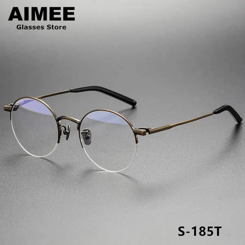 Aimee Unisex Semi Rim Round Titanium Eyeglasses 19185 Semi Rim Aimee   