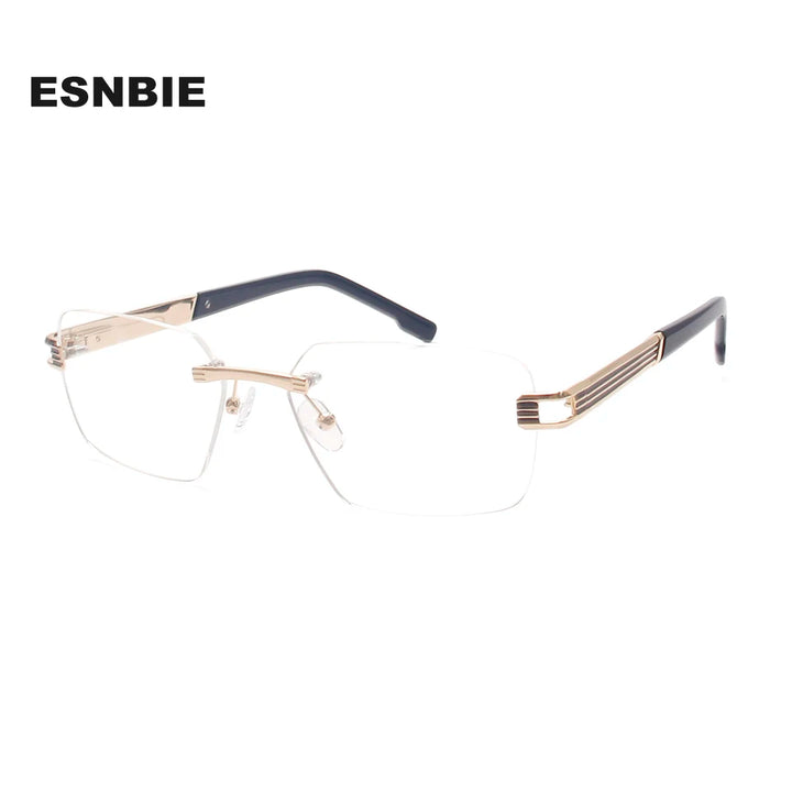 Esnbie Unisex Rimless Polygon Square Titanium Eyeglasses 243062