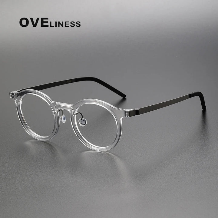Oveliness Unisex Full Rim Round Acetate Titanium Eyeglasses 1846 Full Rim Oveliness transparent  