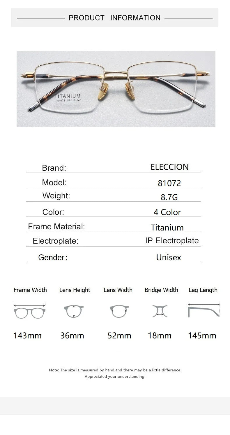 Eleccion Men's Semi Rim Titanium Eyeglasses 81072 Semi Rim Eleccion