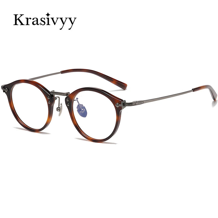 Krasivyy Unisex Full Rim Oval Acetate Titanium Eyeglasses 76805 Full Rim Krasivyy