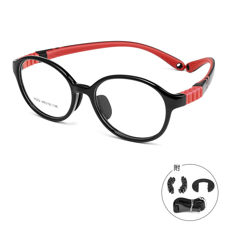 Yimaruili Unisex Children's Full Rim Round Tr 90 Silicone Eyeglasses 9022et Full Rim Yimaruili Eyeglasses Black Red  