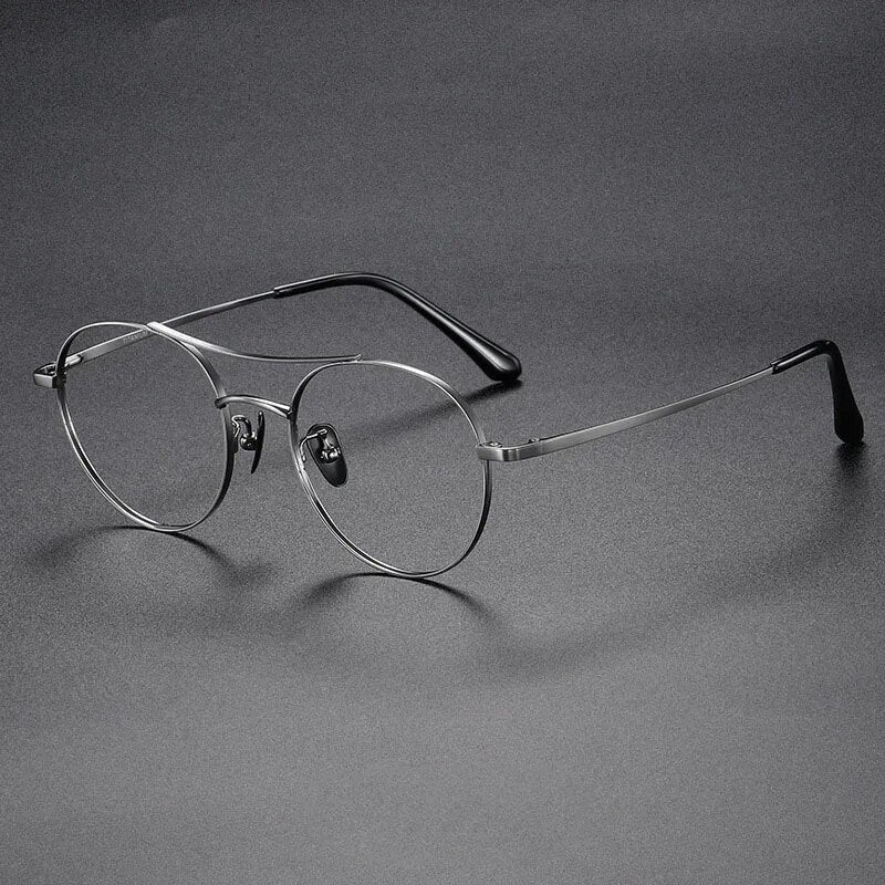 Hdcrafter Unisex Full Rim Round Double Bridge Titanium Eyeglasses 86578 Full Rim Hdcrafter Eyeglasses Grey  