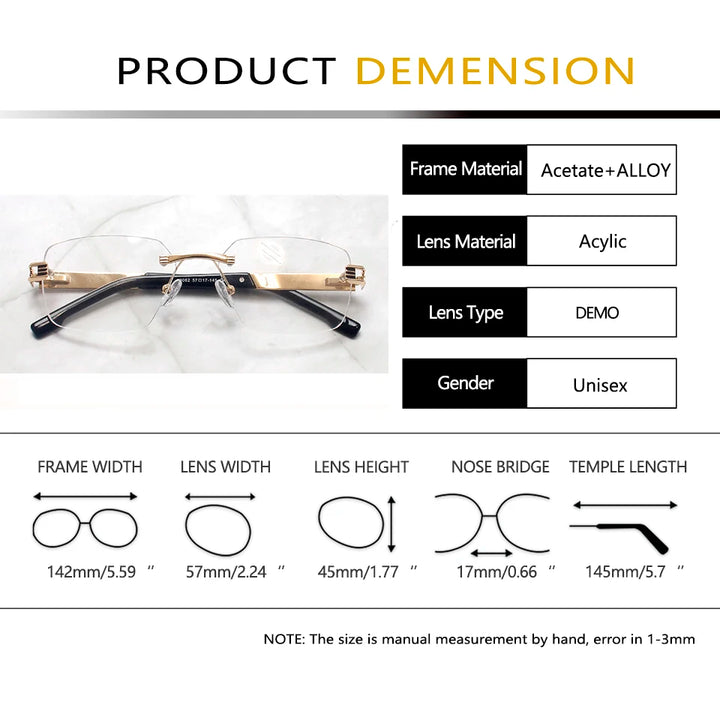 Esnbie Unisex Rimless Polygon Square Titanium Eyeglasses 243062