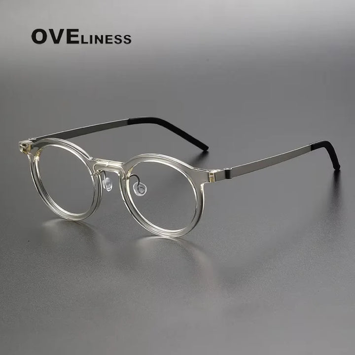 Oveliness Women's Full Rim Round Acetate Titanium Eyeglasses 31846