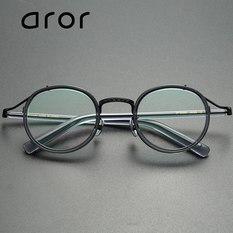 Aror Men's Full Rim Big Round Titanium Acetate Eyeglasses 92526 Full Rim Aror