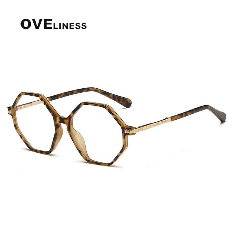 Oveliness Unisex Youth's Full Rim Polygon Tr 90 Alloy Eyeglasses 20202 Full Rim Oveliness hawksbill  
