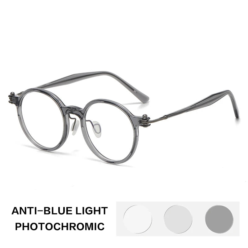 Gatenac Unisex Full Rim Round Acetate Photochromic Reading Glasses 75886