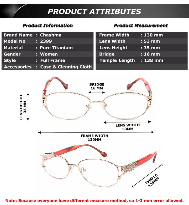 Chashma Women's Full Rim Small Oval Square Titanium Eyeglasses 772399