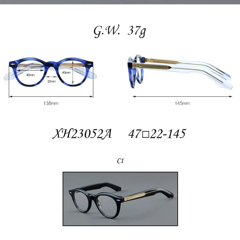 Hewei Unisex Full Rim Oval Round Thick Acetate Eyeglasses 23052 Full Rim Hewei   