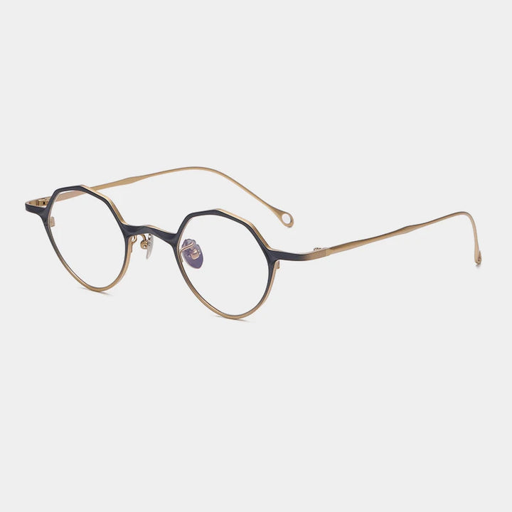 Gatenac Unisex Full Rim Small Polygon Titanium Eyeglasses Gxyj1464 Full Rim Gatenac Blue Gold  