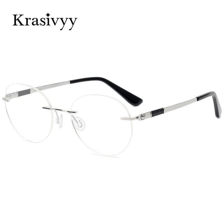 Krasivyy Women's Rimless Flat Top Round Titanium Eyeglasses 385012